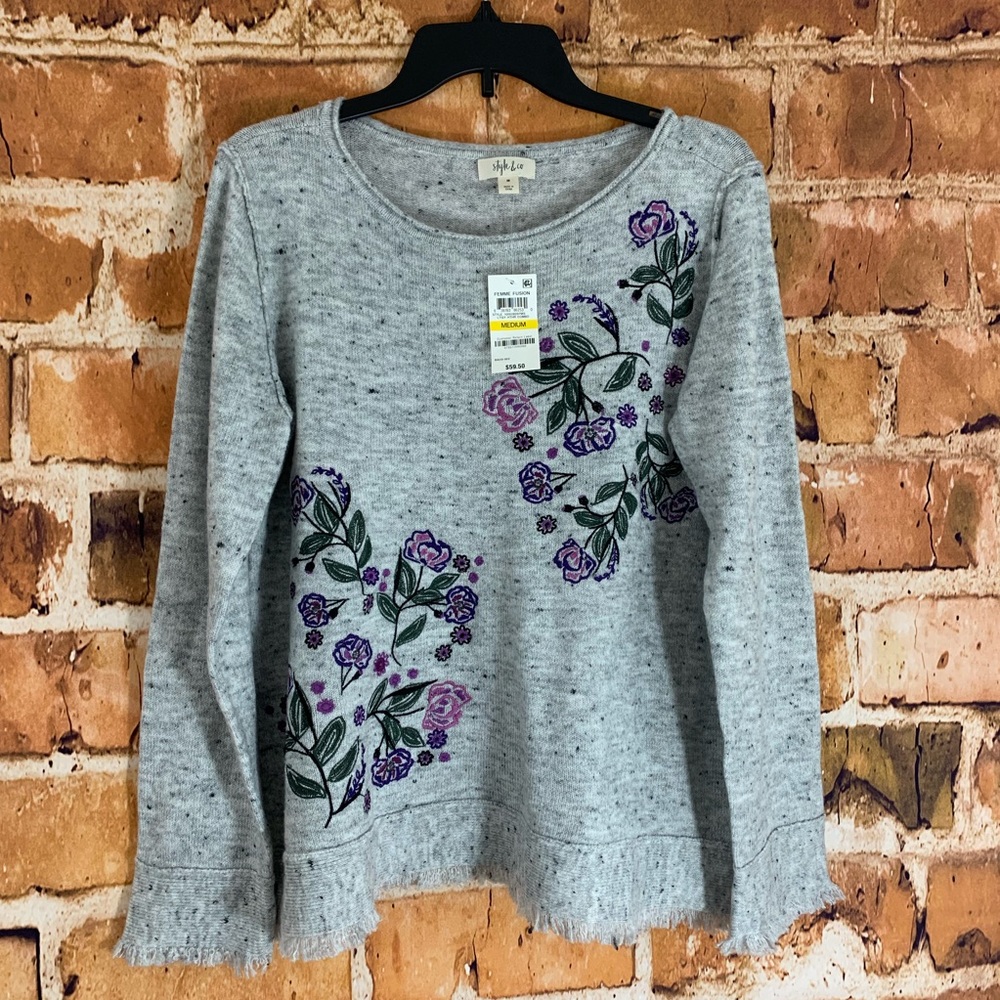 SOLD!!Style&Co Embroidered Fringed Textured Sweate - Picture 3 of 8